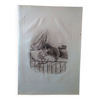 une planche   en héliogravure de Dujardin  illustrateur Adrien Marie année 1883 (lire description )