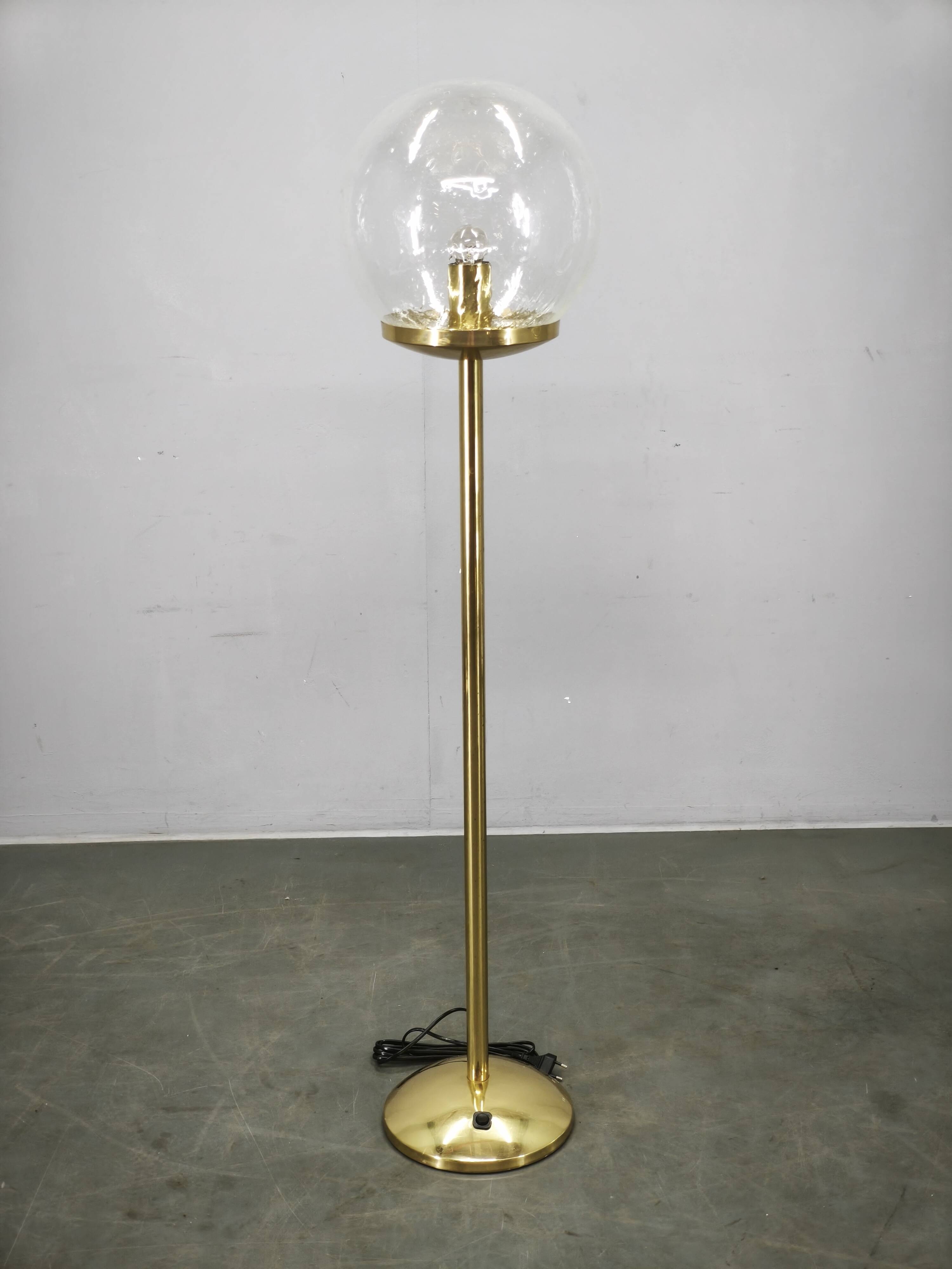 Space Age Bubble Glass and Brass Floor Lamp, Czechoslovakia, 1970s