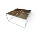 One of a kind brutalist coffee table 1980s with weighty metal / copper / steel tops