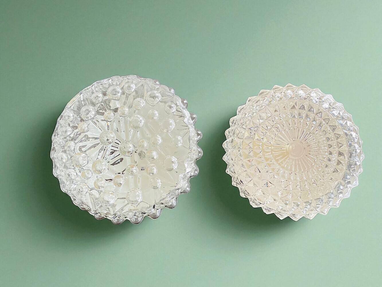 Pair glass flush mounted lamps