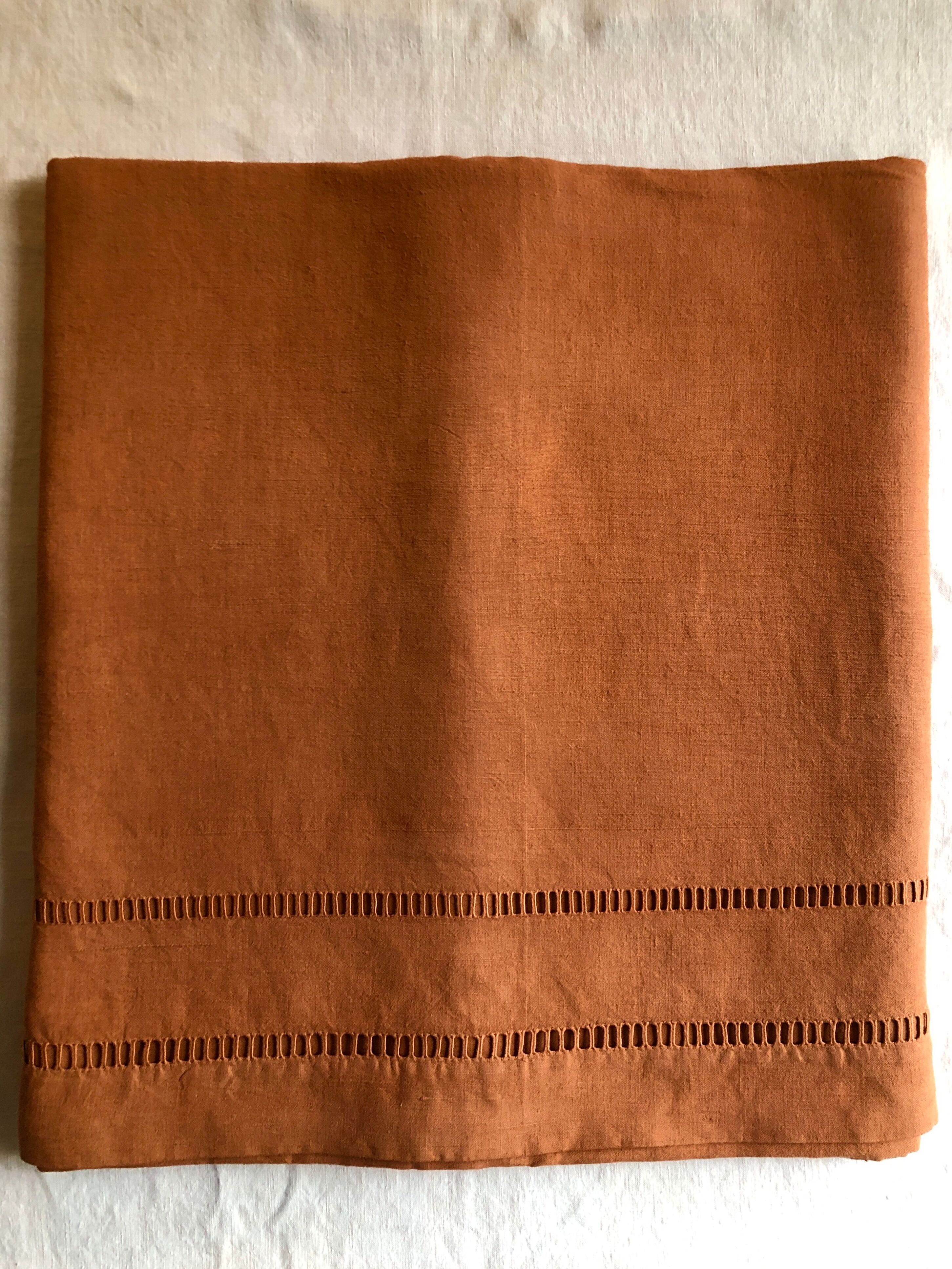 Antique linen and cotton towel dyed terracotta
