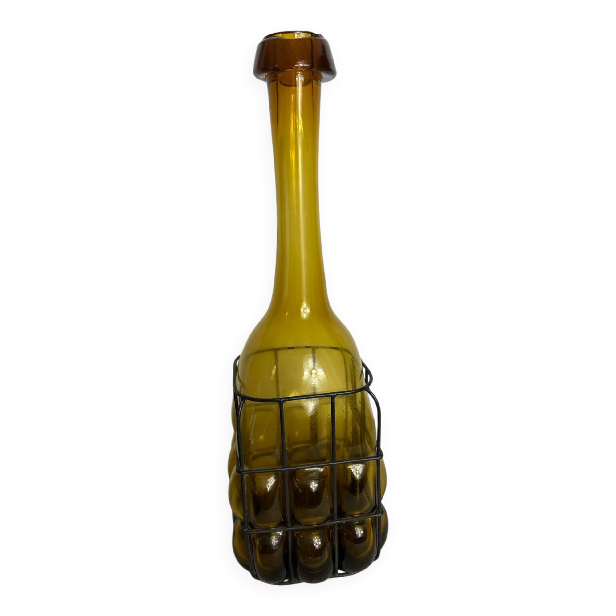 Glass carafe encased in wrought iron