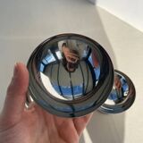 Set of 4 metal glasses / vintage stainless steel ice cream cups on a stand.