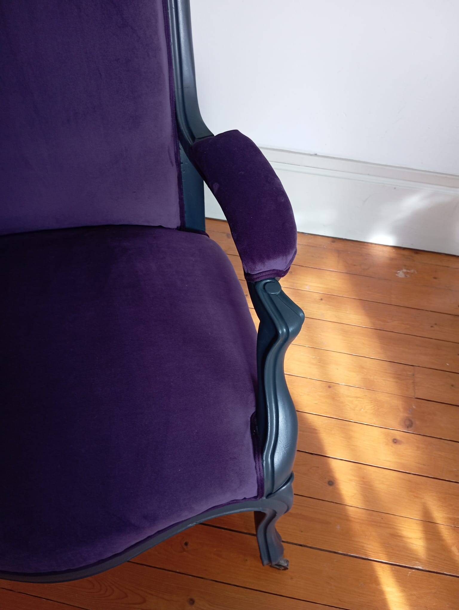 Voltaire armchair from the 19th century, purple velvet