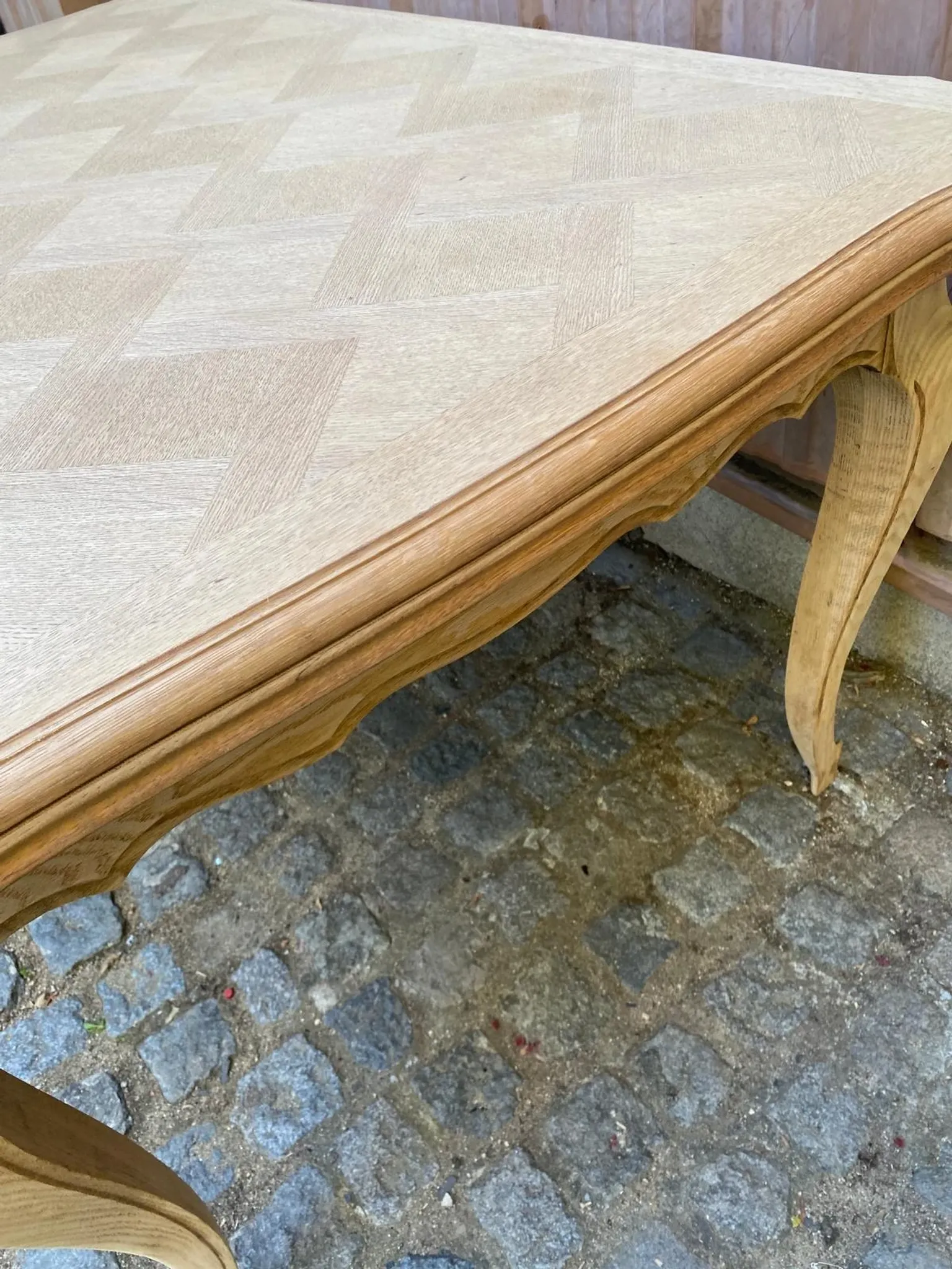Louis XV dining table stripped in solid oak Versailles parquet 245cm