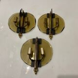 Italian Smoked Cut Glass Wall Lights, Set of 3