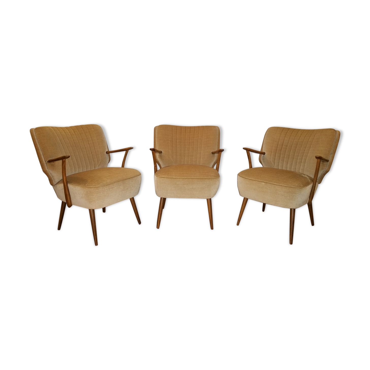 Set of 3 chairs 50s 60s cocktails champagne beige