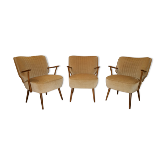 Lot de 3 fauteuils coktails années 50 60 beige champagne