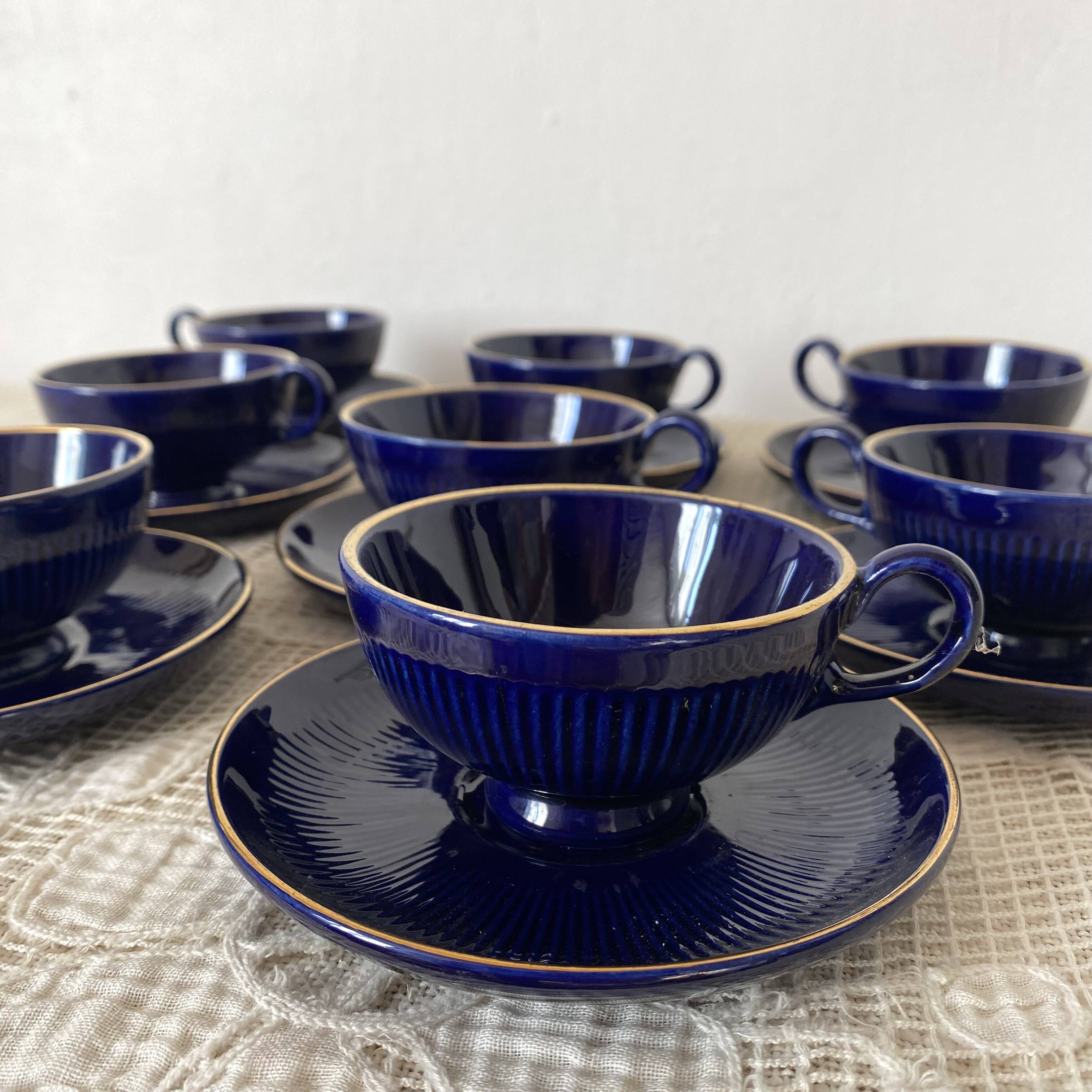 Midnight blue and gold coffee cups and saucers