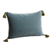 Silk velvet cushion with pom poms | Light blue Sifnos