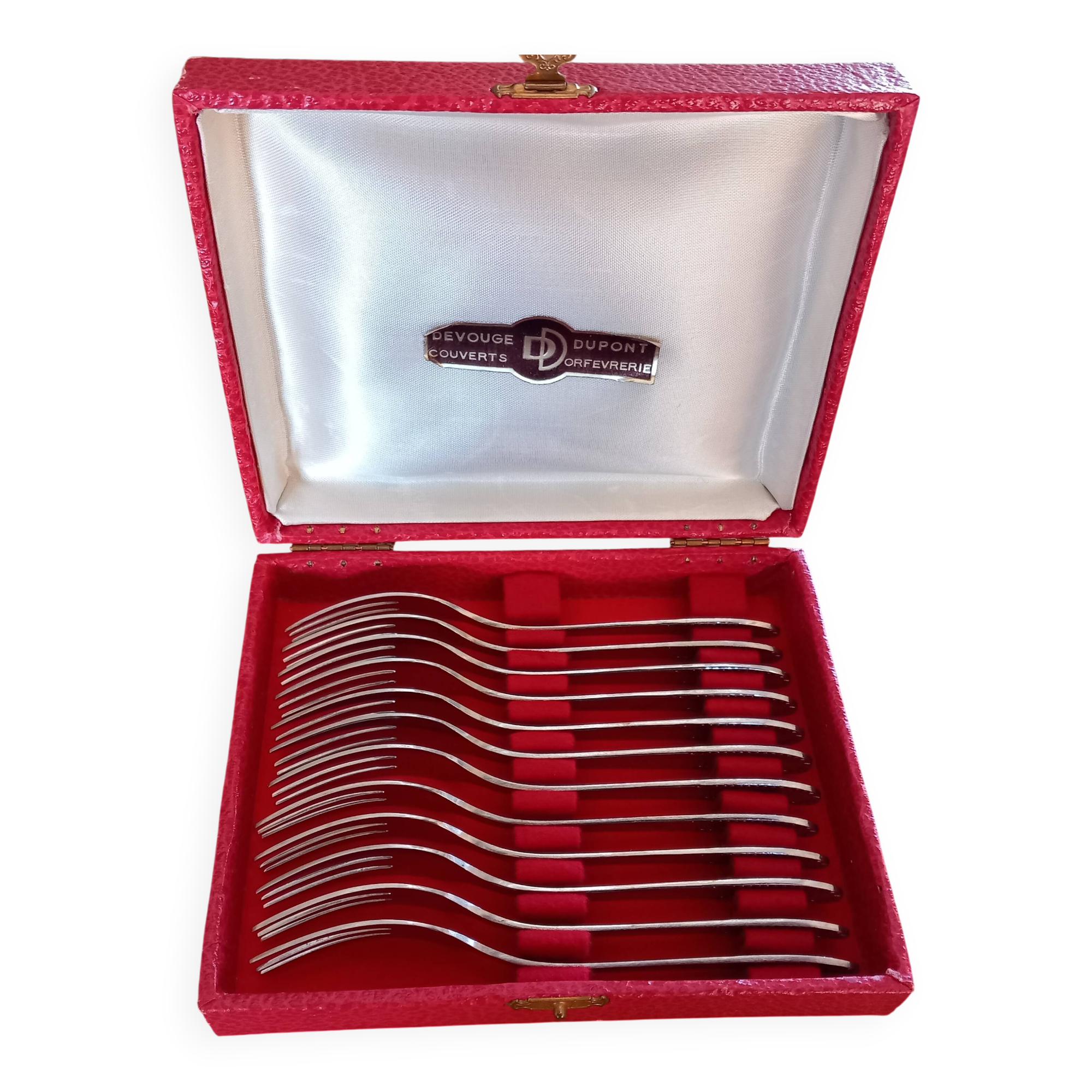 Box of 12 stainless steel dessert forks Devouge Dupont silverware
