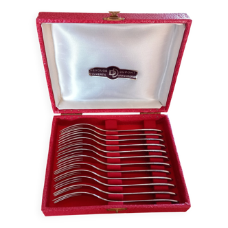 Box of 12 stainless steel dessert forks Devouge Dupont silverware