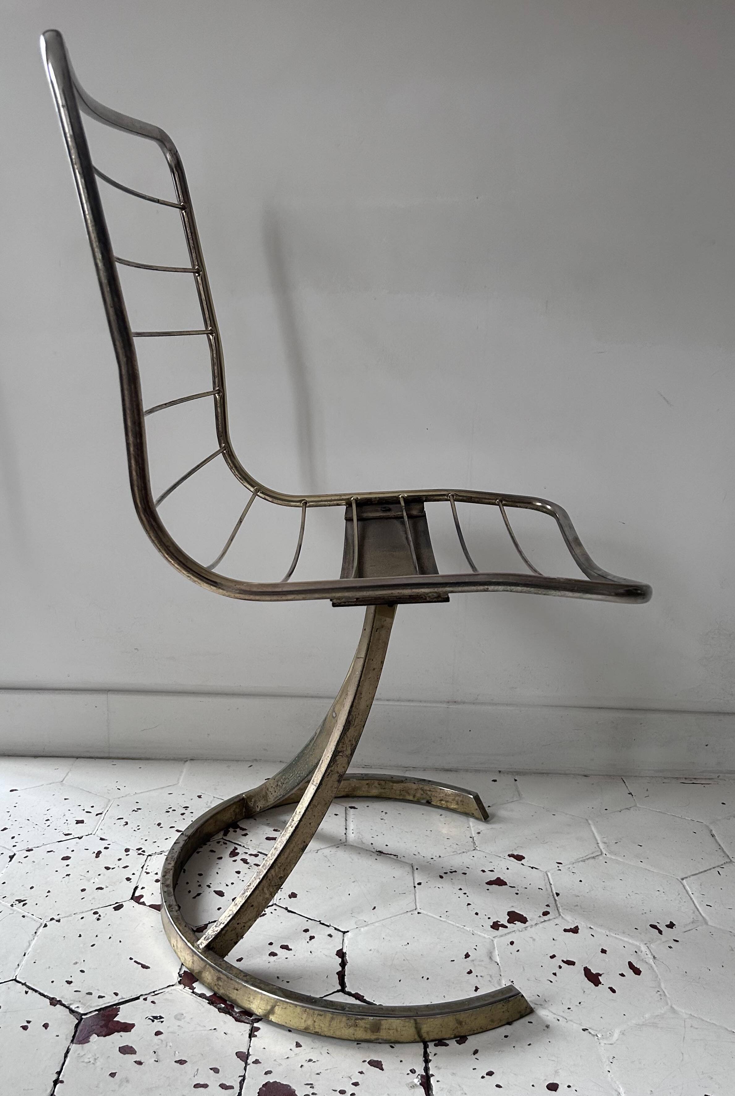 Set of 4 vintage chairs, chromed metal, France 1970