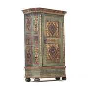 Antique Rustic Farmhouse Folk Art Painted Bridal Cabinet 1842