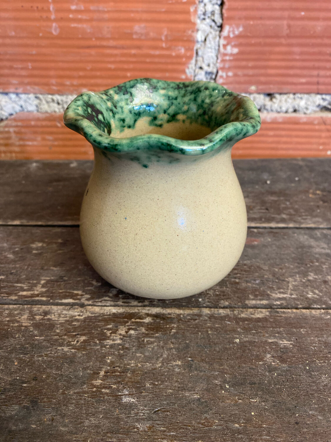 Vintage 1970s Beige Ceramic Vase with Painted Decoration