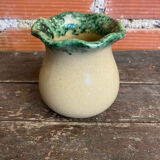 Vintage 1970s Beige Ceramic Vase with Painted Decoration