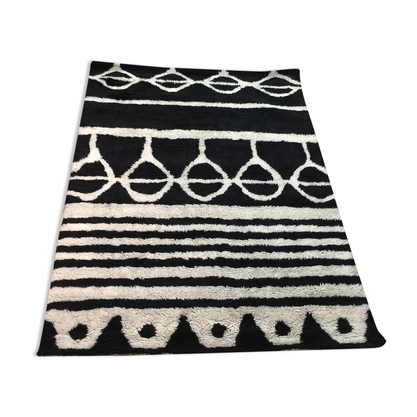 Berber carpet Oudéa pure black and white wool - 290 cm x 210 cm