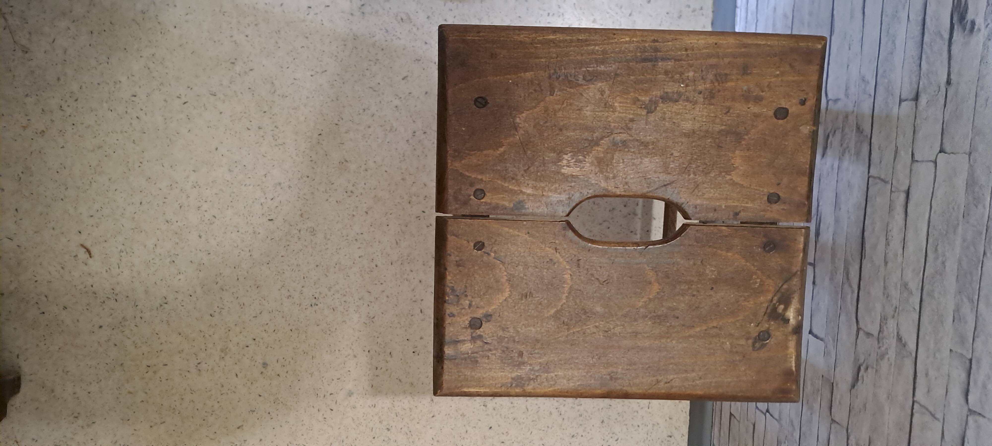 Square stool in brown stained wood 1940 French Popular Art