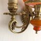 Double wall light in brass and orange opaline, 1960s.