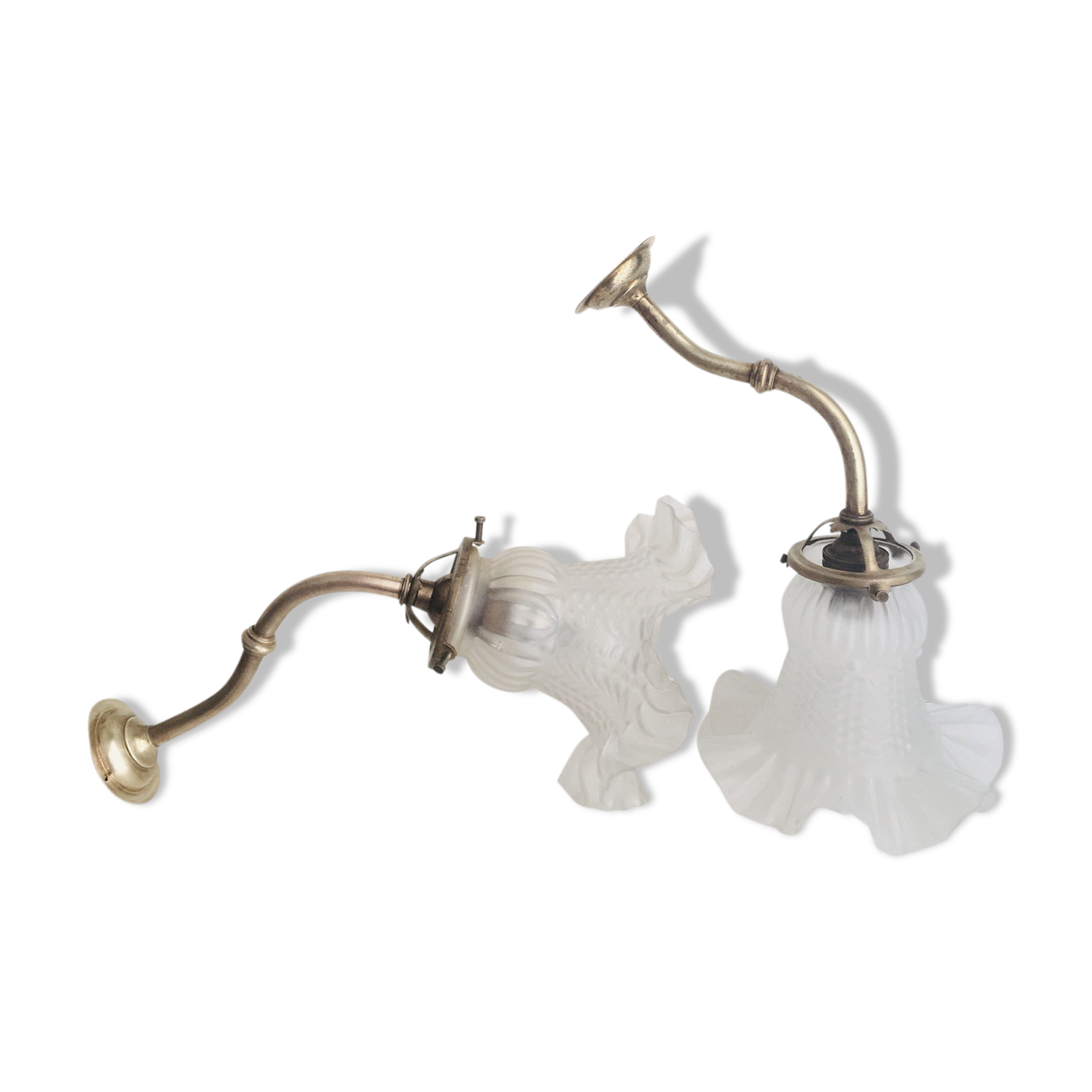 Glass wall light and brass swan collar, 1900