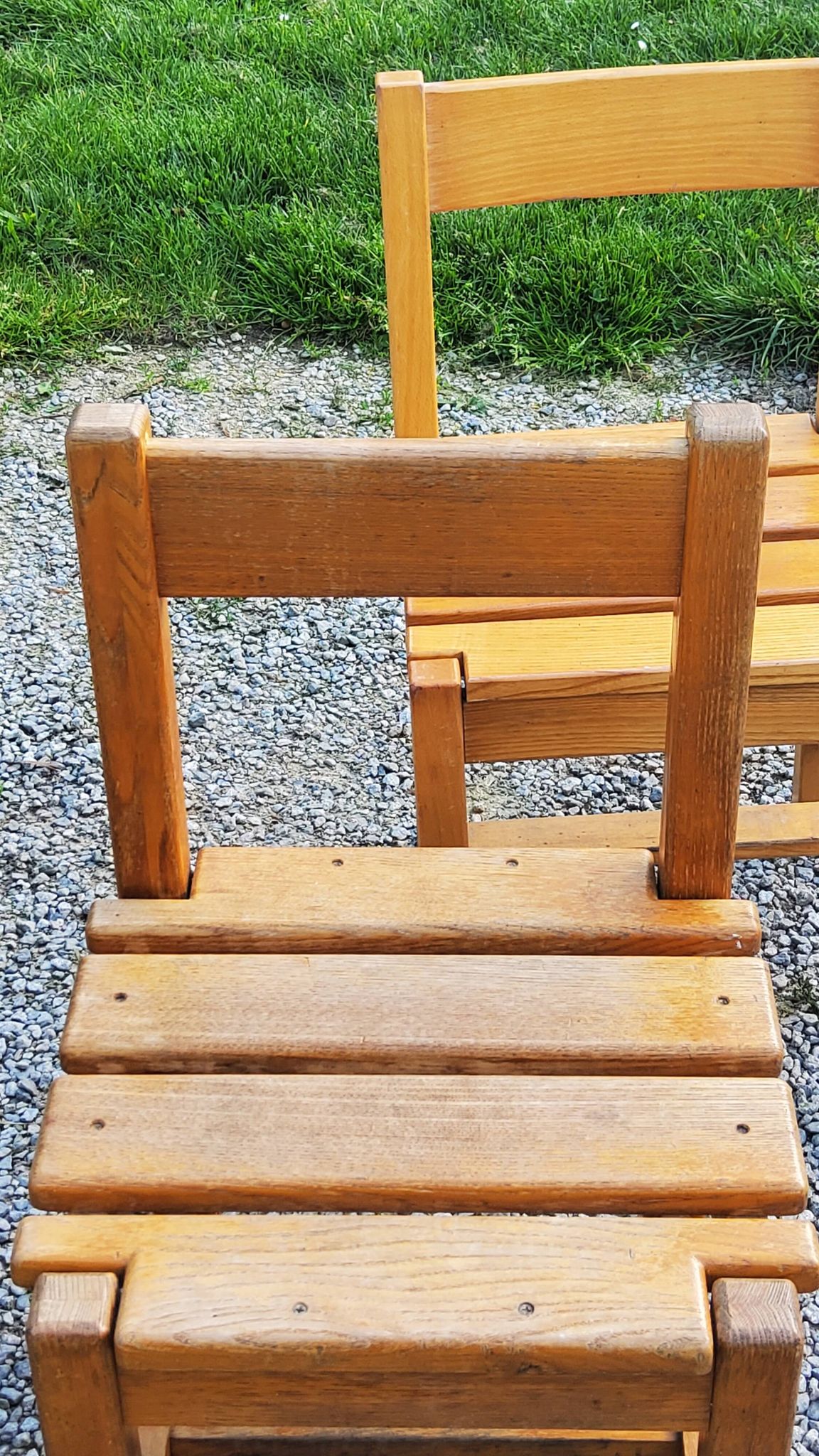 Set of 4 70s brutalist oak chairs