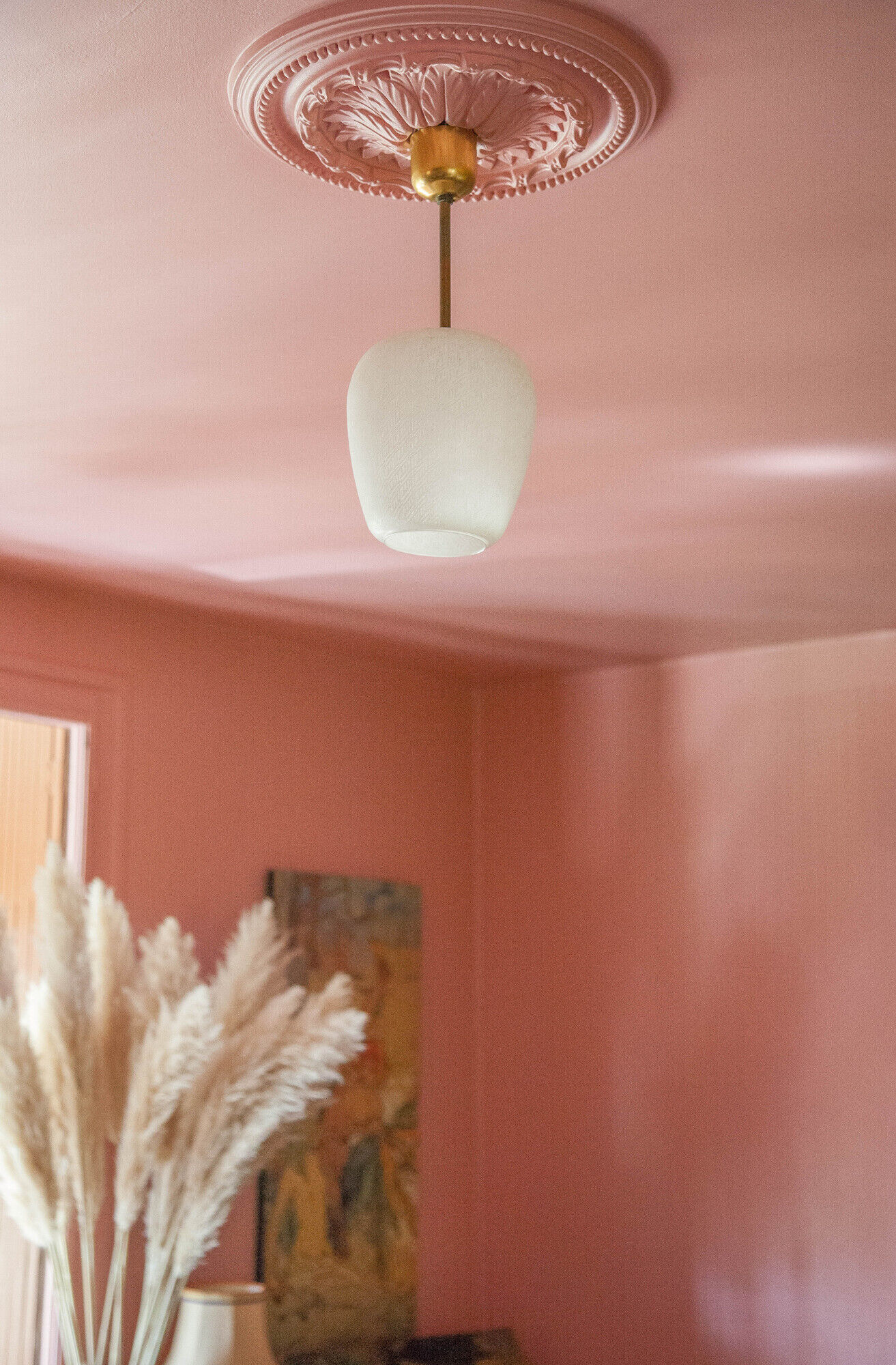 Vintage pendant lamp, opaline glass pendant lamp with patterns, vintage chandelier