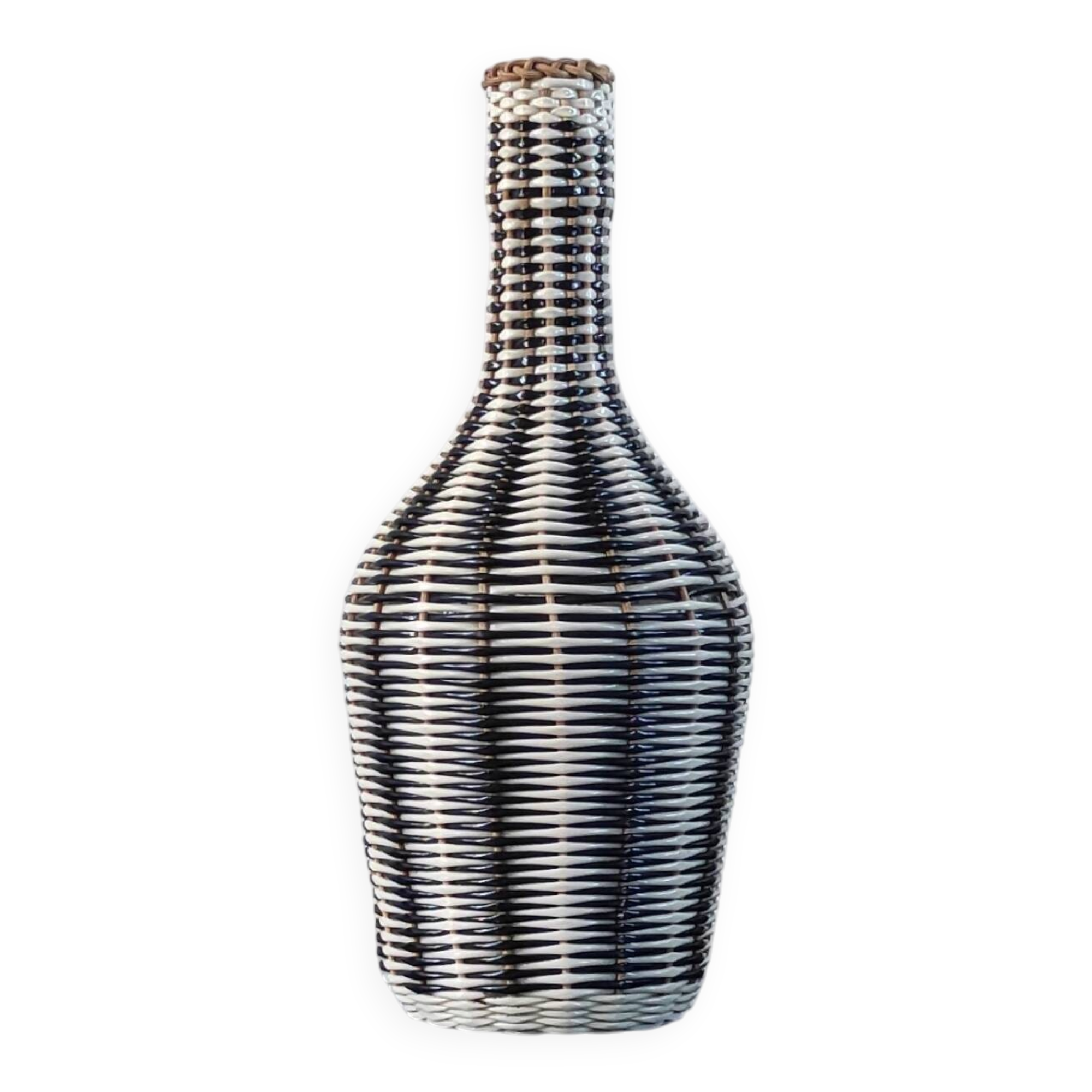 Vintage bottle in two-tone woven scoubidou.