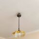 Electrified suspension with a frosted opaque glass disc shade.