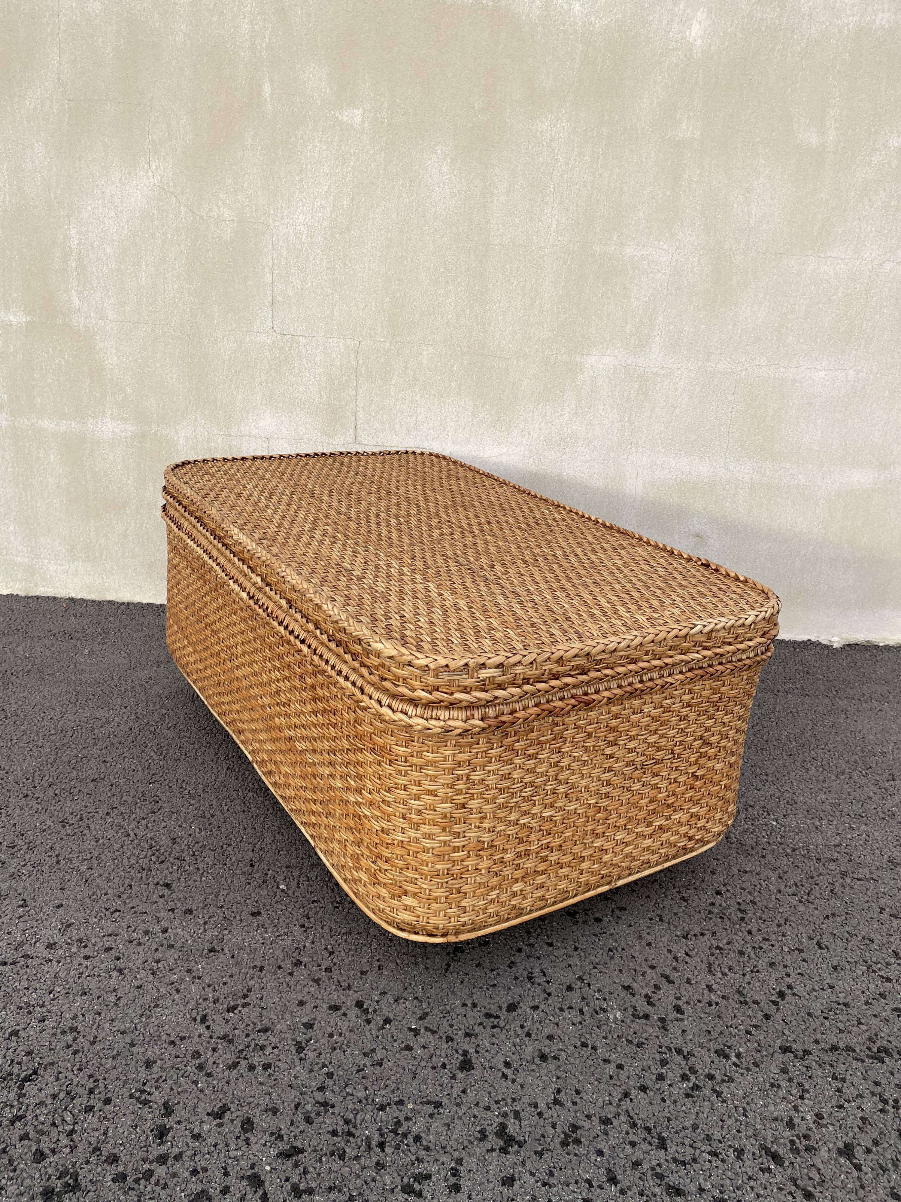 Coffee table braided rattan chest