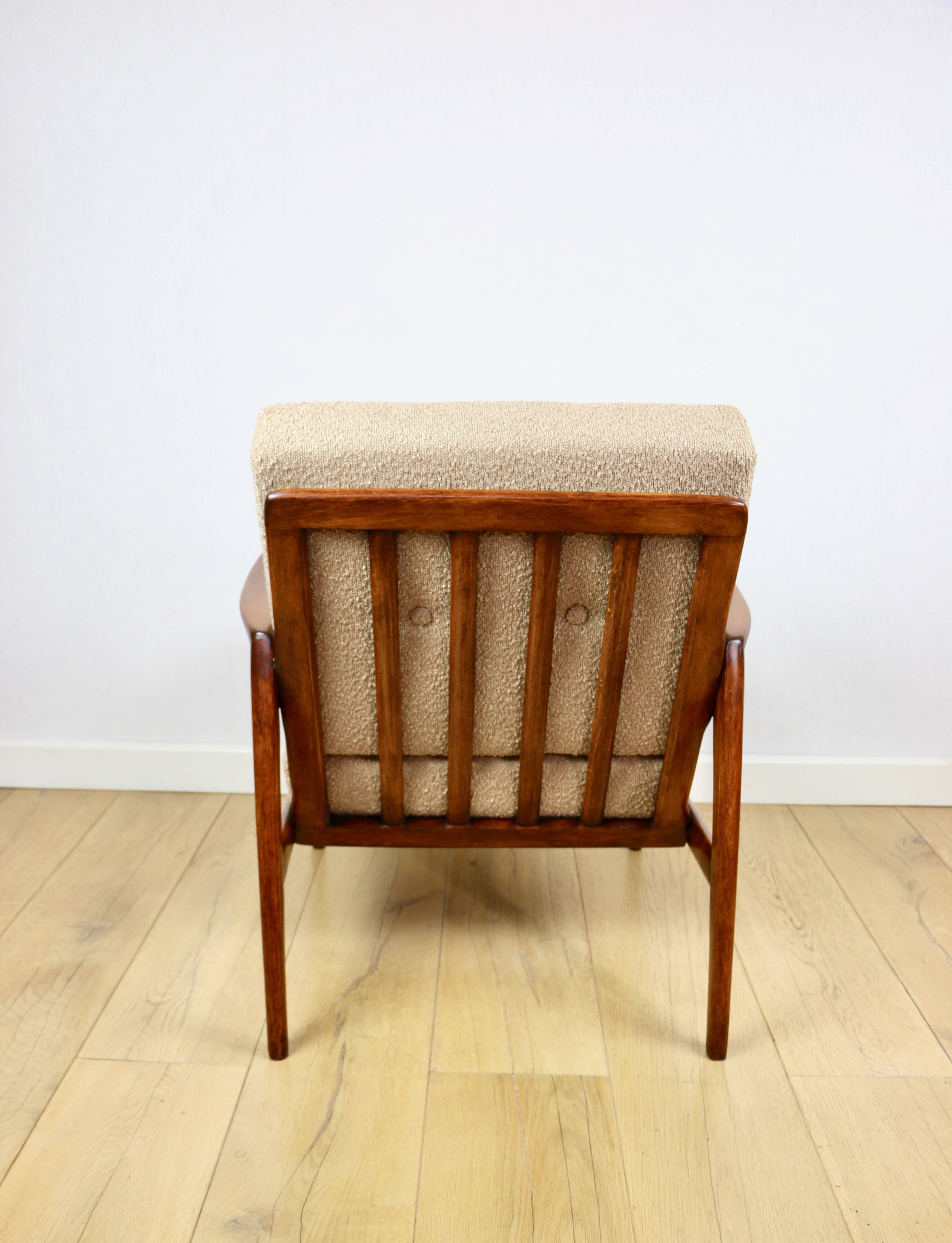 PRL armchair "Stefan" oak wood vintage beige - gold boucle - 3 pieces available