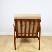 PRL armchair "Stefan" oak wood vintage beige - gold boucle - 3 pieces available