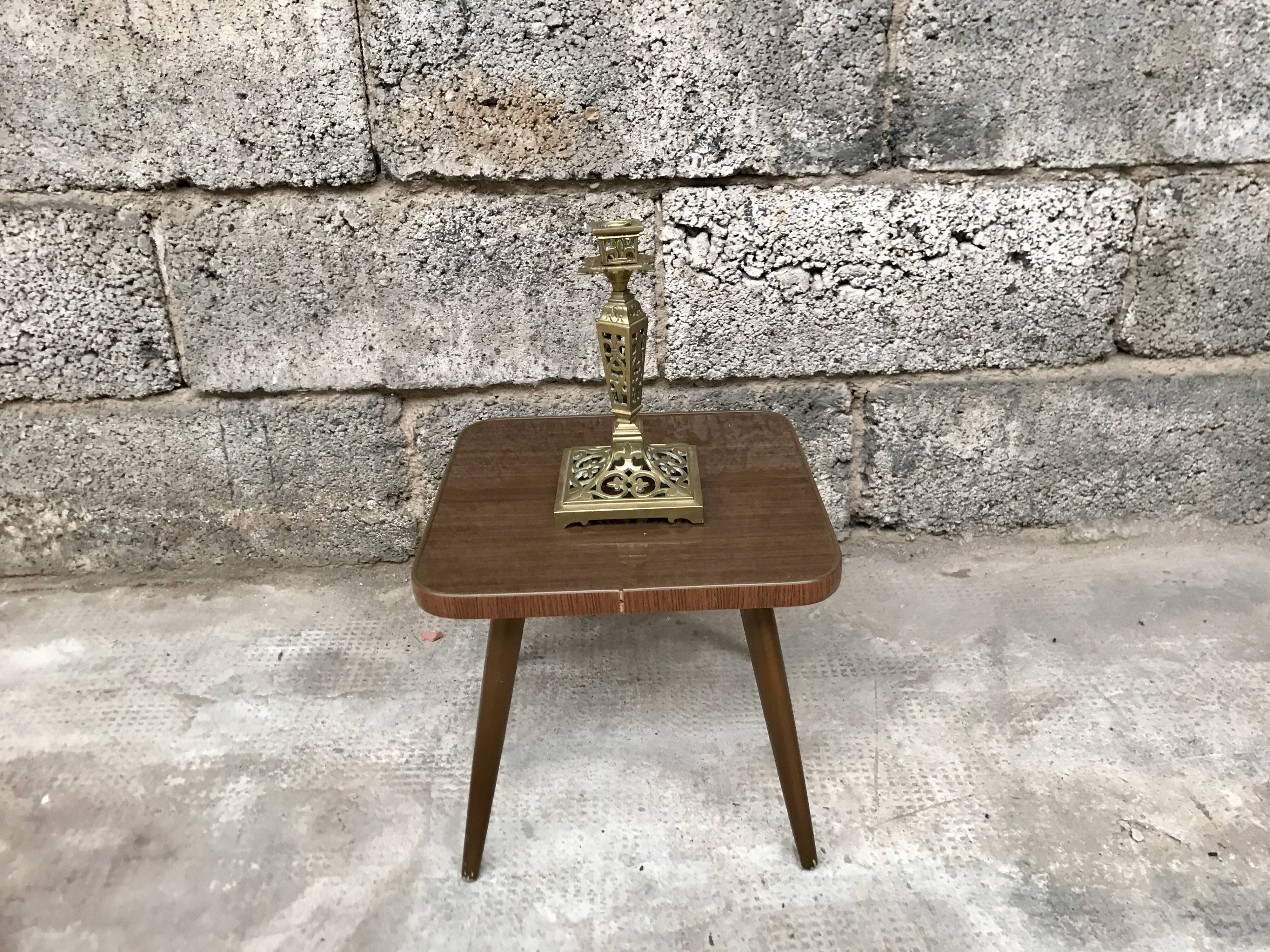 Vintage brown square pedestal table 1950