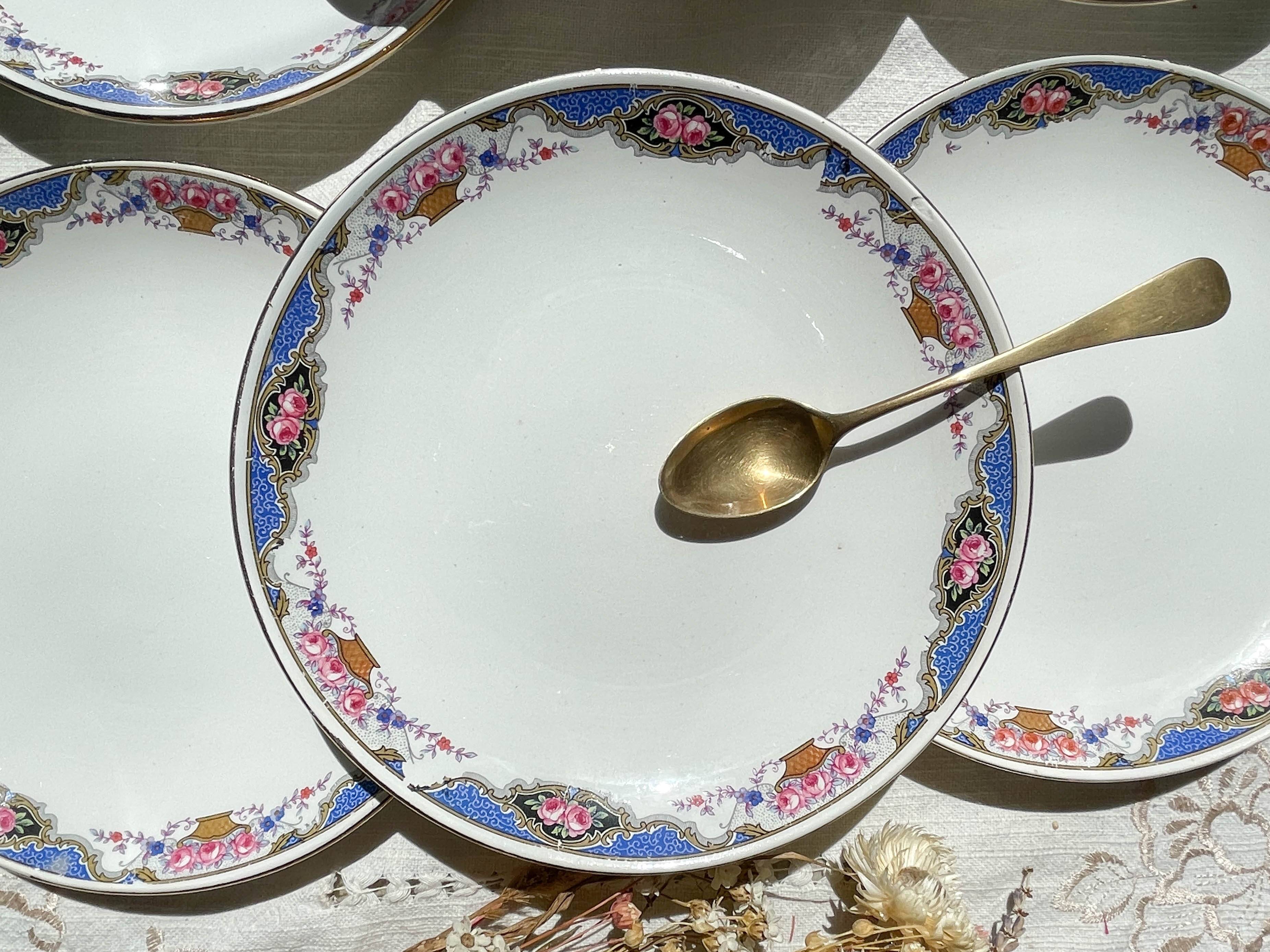 6 Small vintage French DIGOIN SARREGUEMINES flower plates 1950