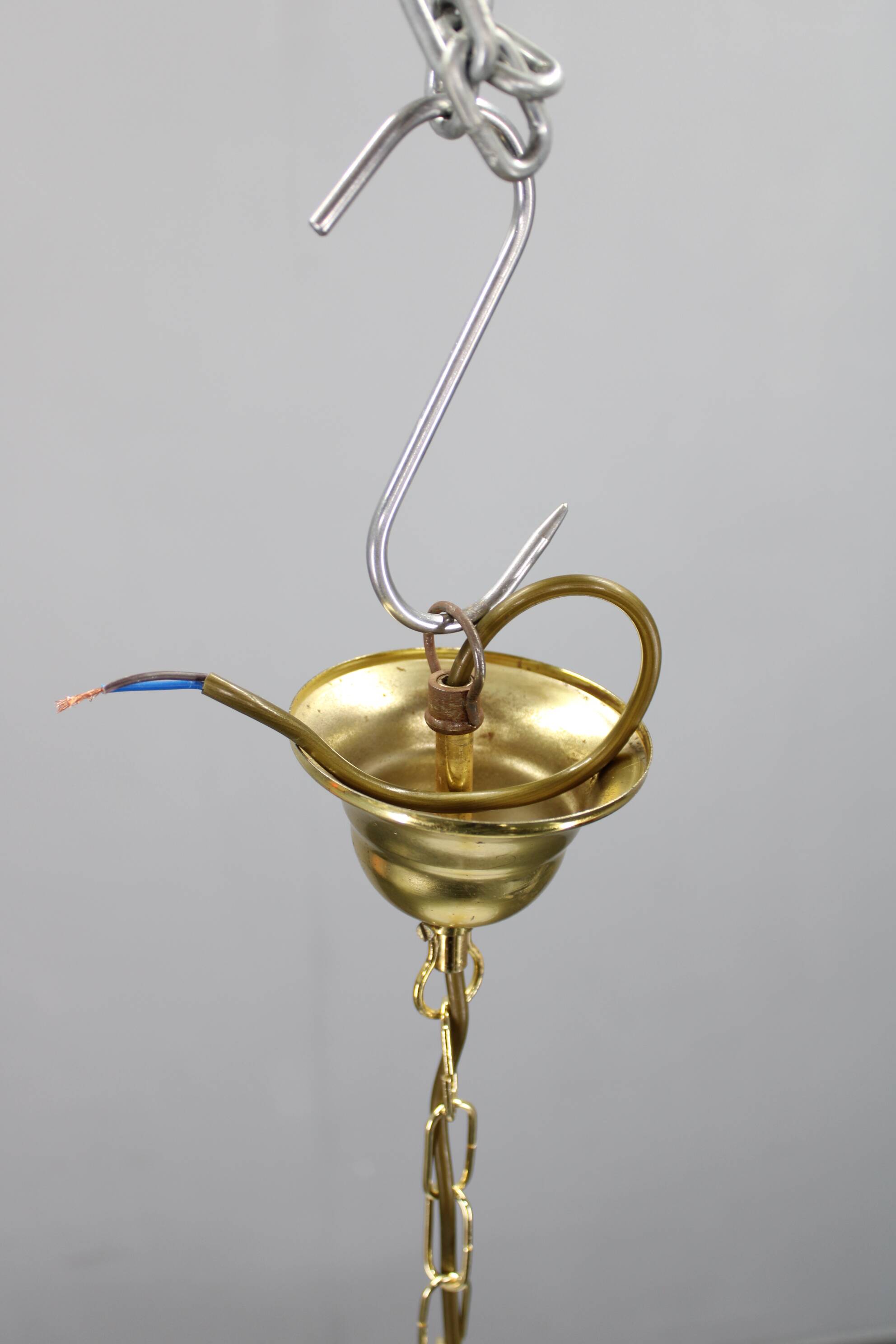 Italian mid-century glass and brass pendant light, 1960s
