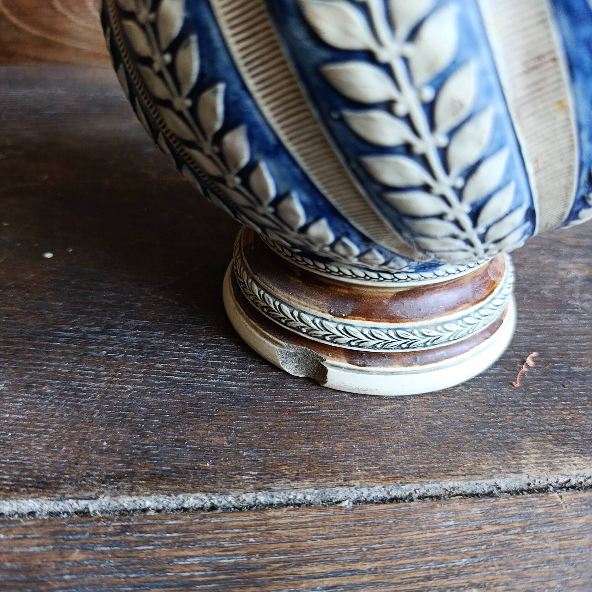Vintage German Westerwald stoneware jug with cobalt blue floral relief