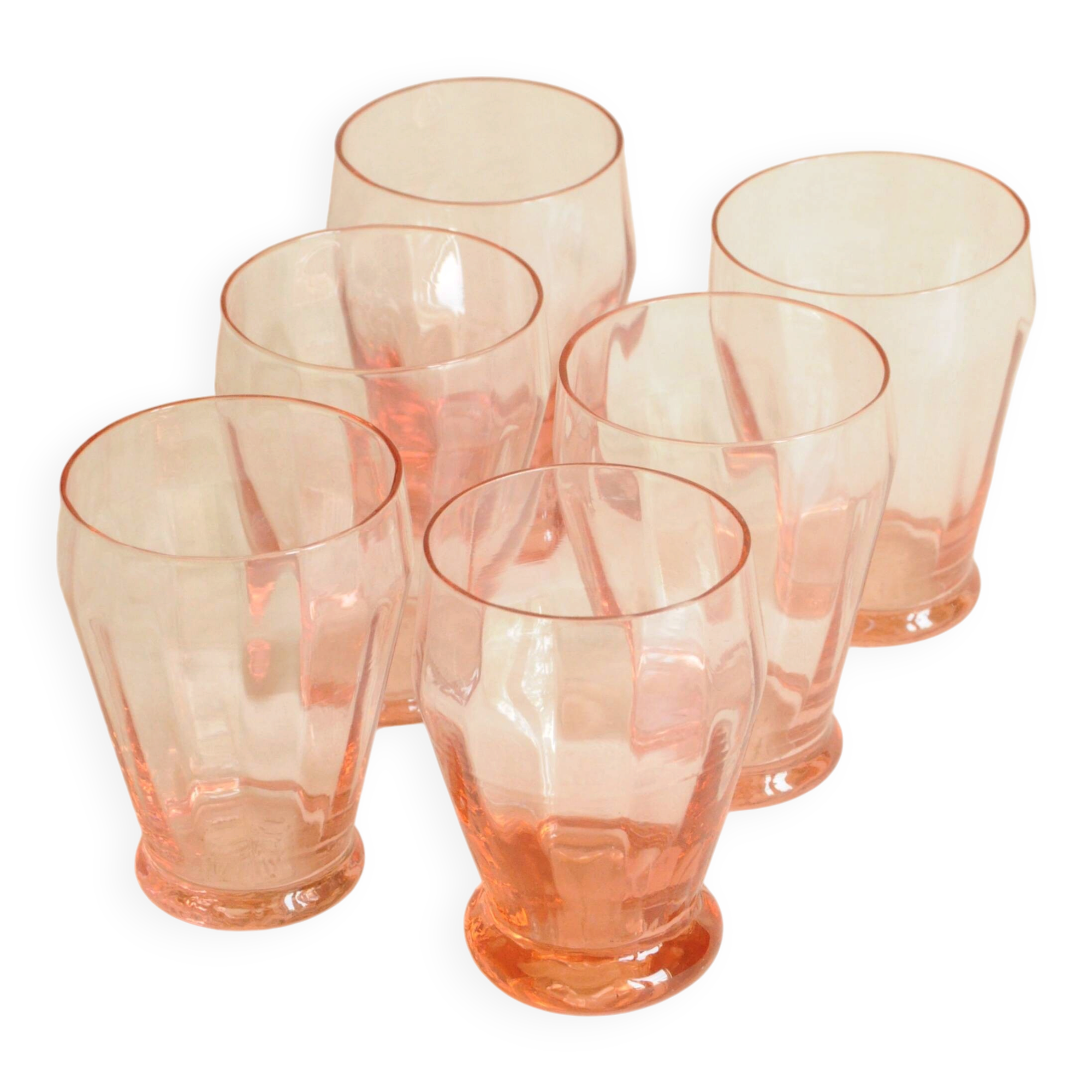 Vintage Art Deco Coloured Table Glassware Set in Transparent Pink Glass