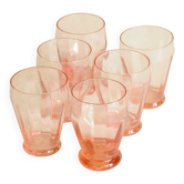 Série de Verres de Table Colorés Vintage Art Déco en Verre Rose Transparent