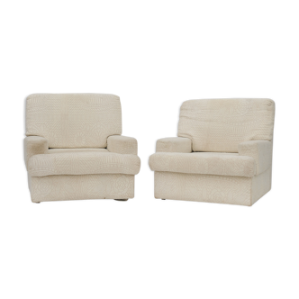 Pair of white fabric armchairs
