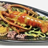 Large Vallauris slip dish 57x25 cm lobster fish