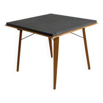 Table Basse Pliante "PLIDEAL" Hêtre & Simili-Cuir Années 50 Vintage