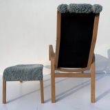 Vintage Easy Chair with Ottoman Sheepskin Midcentury Scandinavian design
