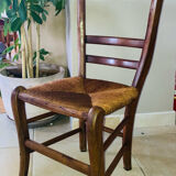 Louis Philippe straw chair from the 19th century in solid walnut, dowelled.