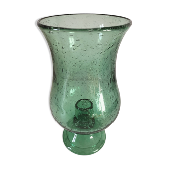 Mint green bubbled glass photophore – Biot glassware