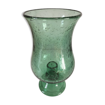 Mint green bubbled glass photophore – Biot glassware