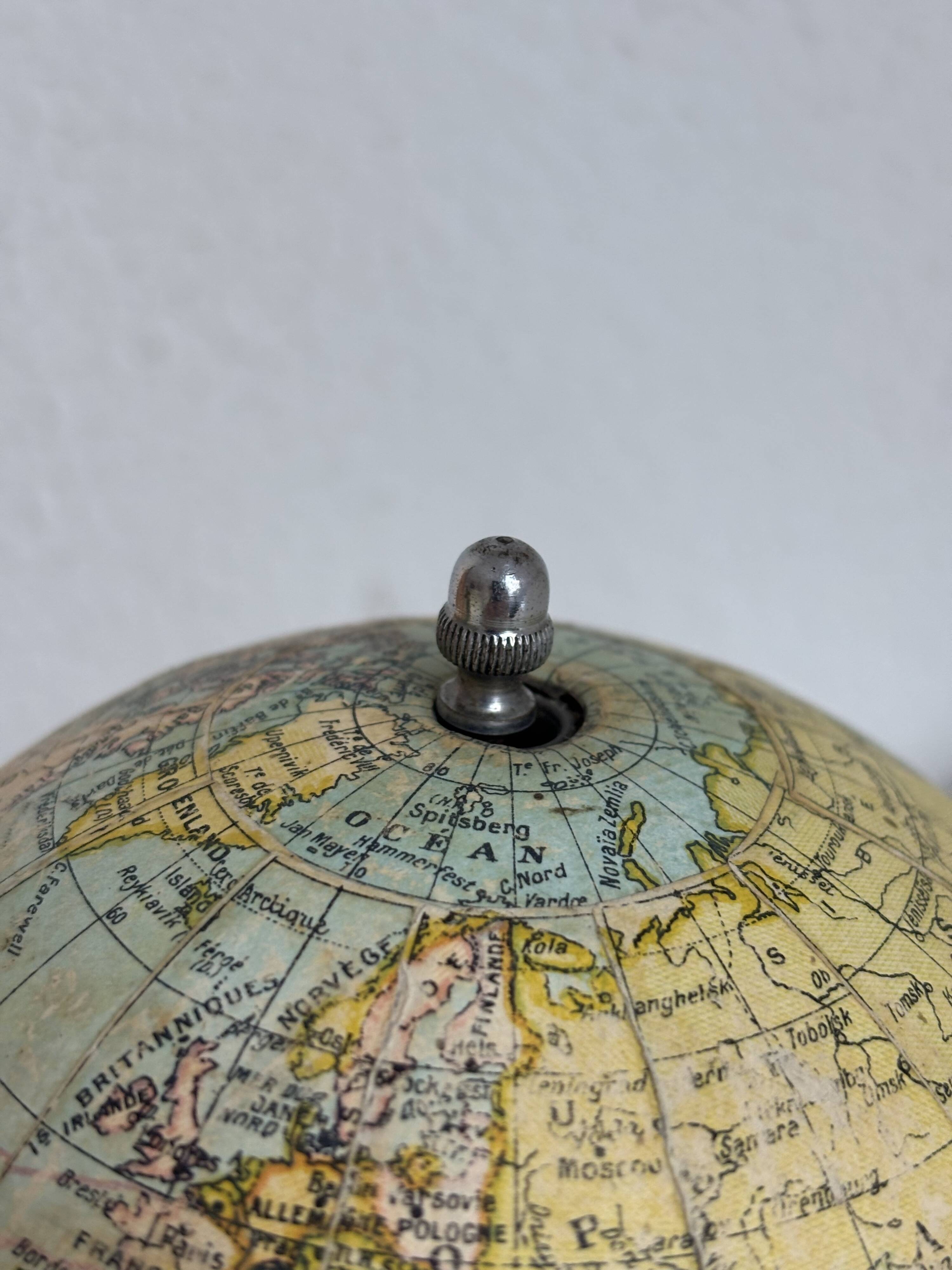 Antique French terrestrial globe – Chrome Art Deco base – Circa 1930 – Cart
