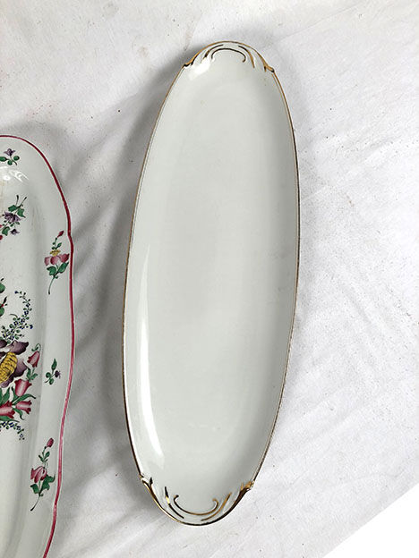 Series of three fish dishes, Lunéville earthenware and Limoges porcelain