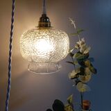 Lampe baladeuse suspension vintage verre texturé transparent, 1960