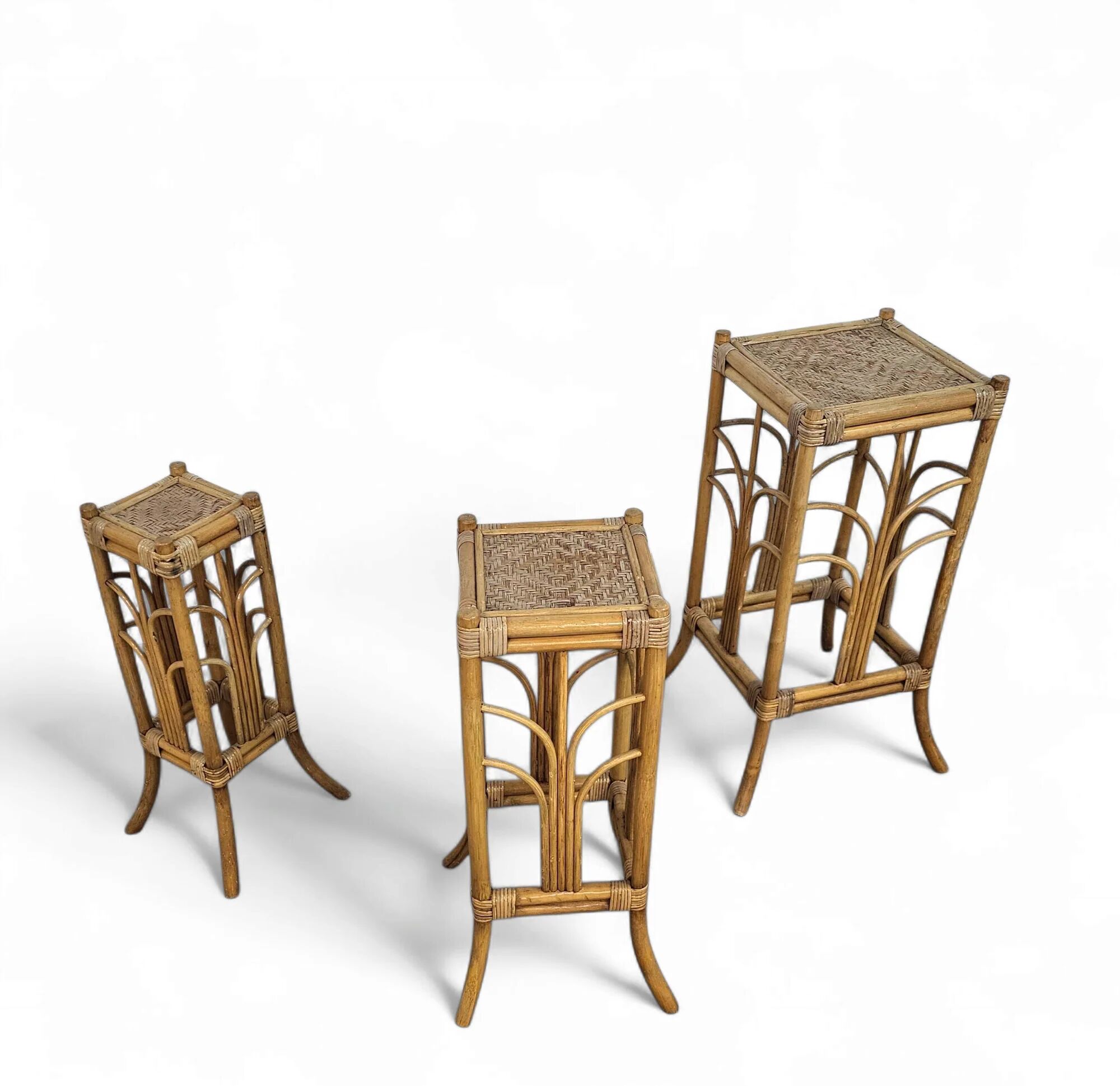 Nesting set bamboo plant stands 1970s