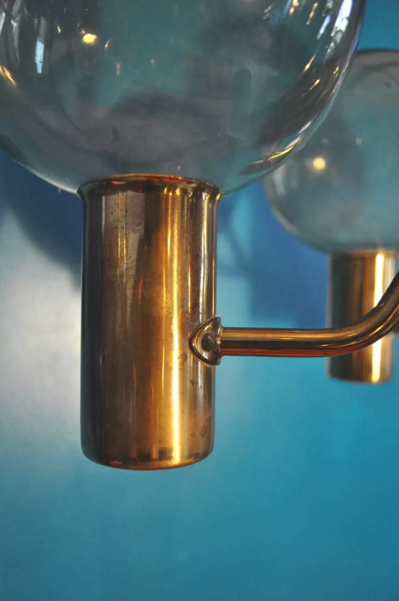 Hans-Agne Jakobsson scandinavian brass chandelier for Markaryd 1960