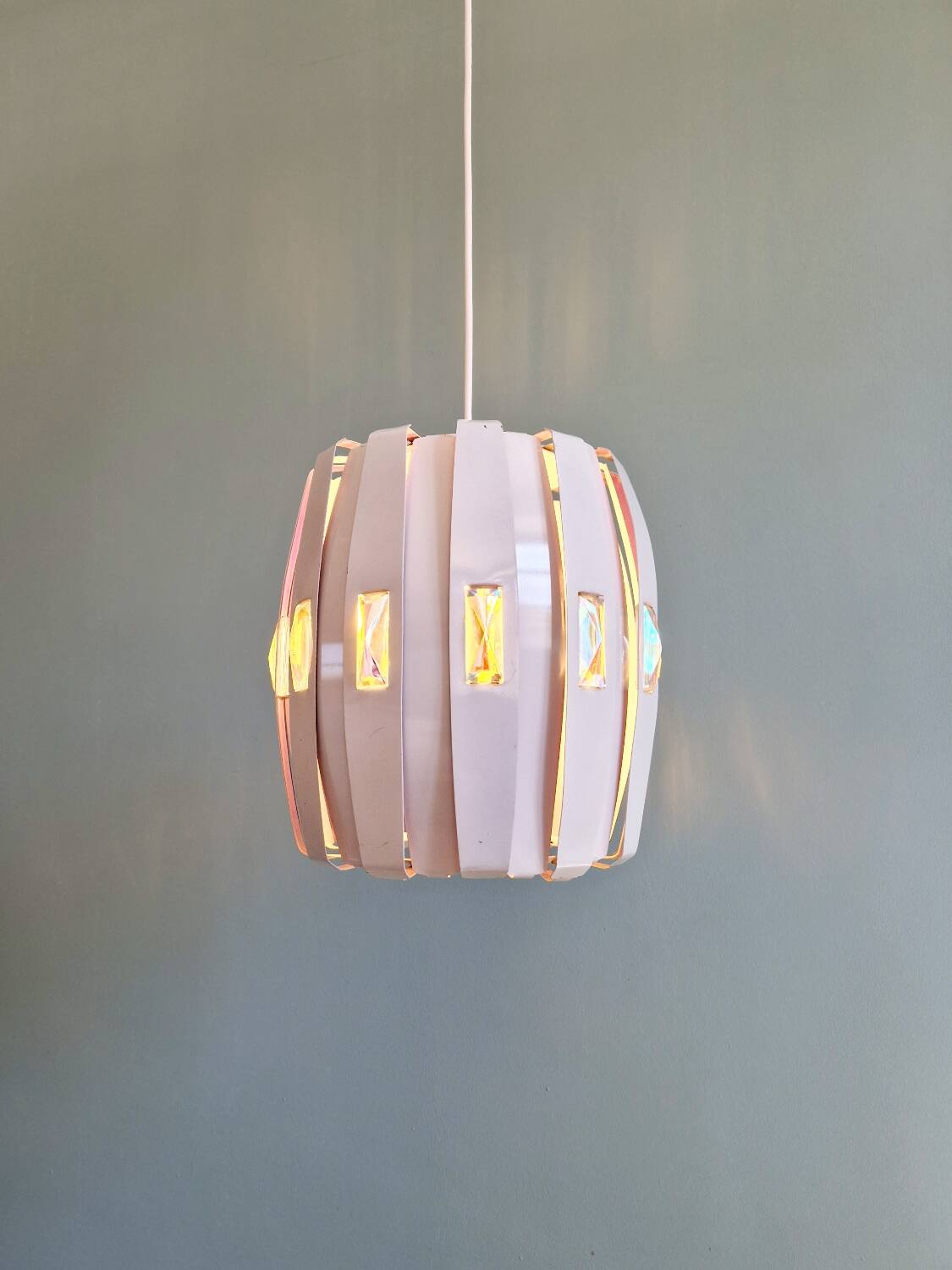 Scandinavian pendant light in metal and prismatic glass, Werner Schou, 1960-70
